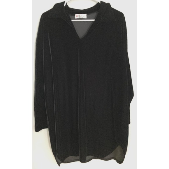Beija Flor Tops - Vtg. Beija Flor Shirt Women XL Black Velvet Stretch Tunic Top Long Sleeve USA